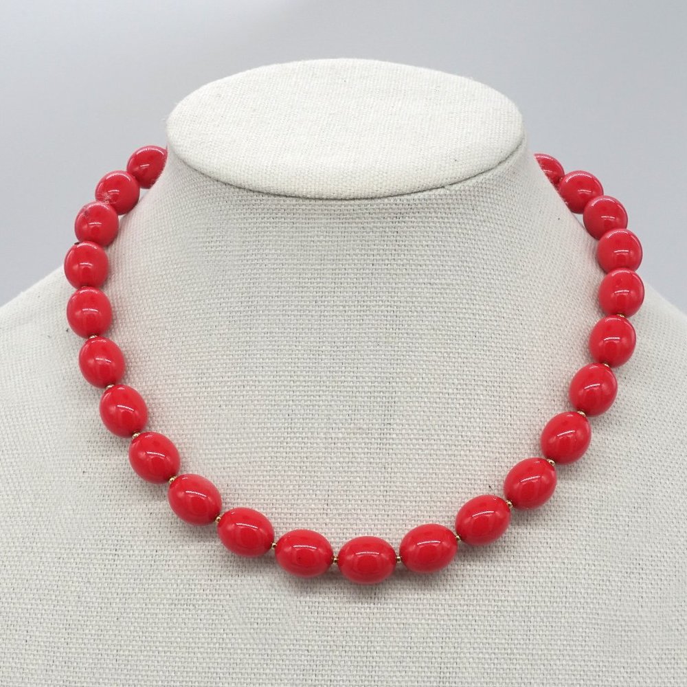Necklace with Red Acrylic Beads.